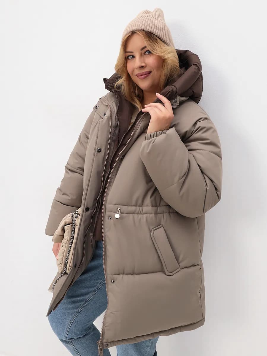 Куртка зимняя с капюшоном удлиненная на кулиске