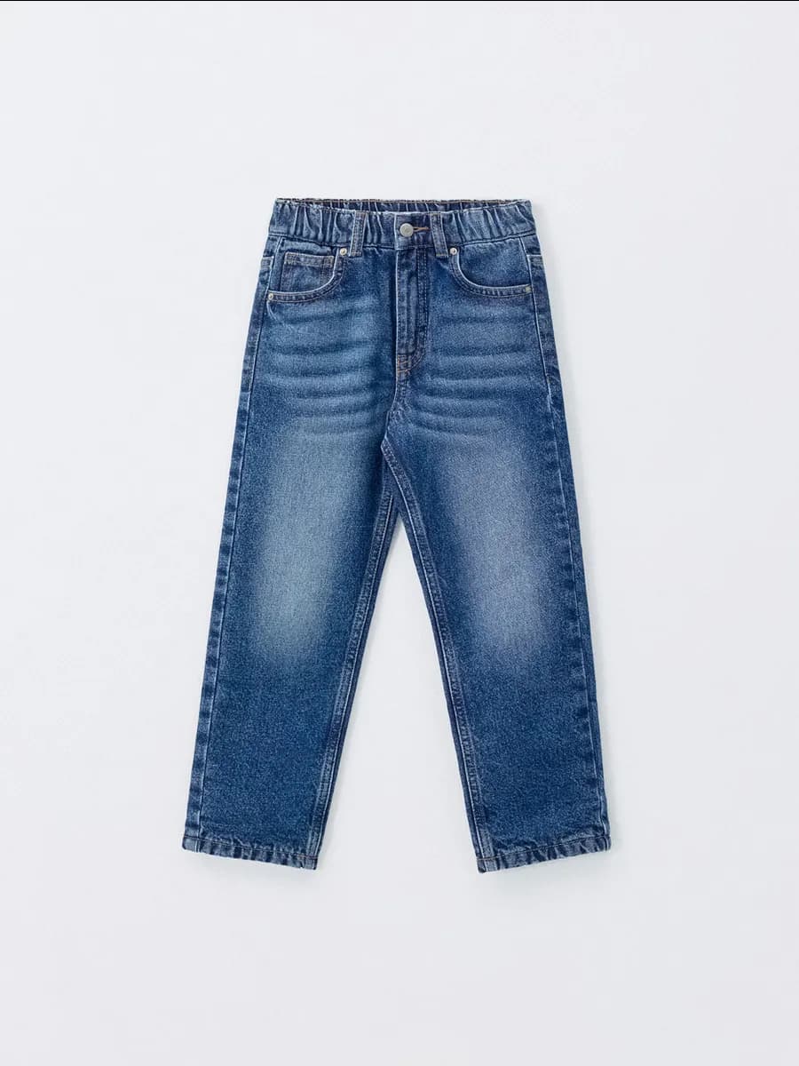 Джинсы для девочек утепленные мом на резинке