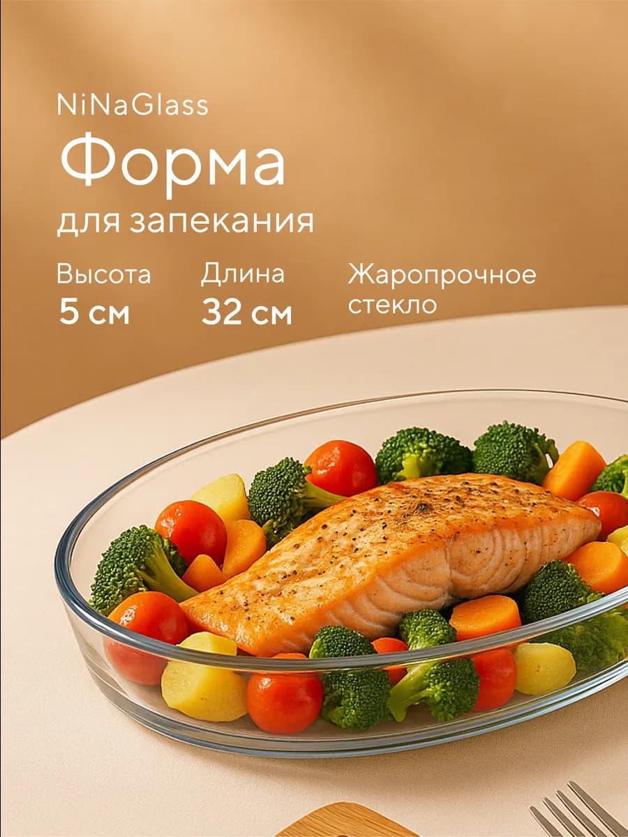 Блюдо стеклянное для запекания овальное