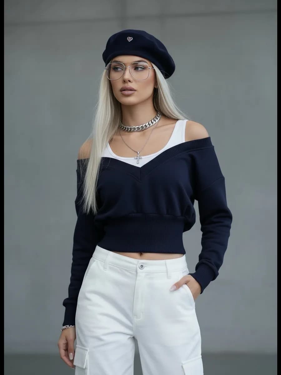 Свитшот укороченный толстовка с открытыми плечами без начеса