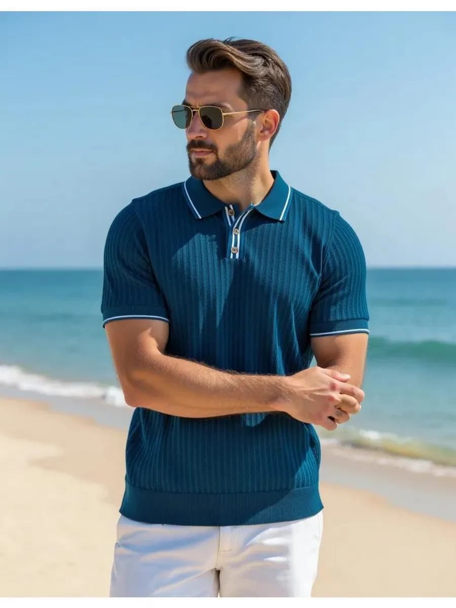 Футболка поло вязаная с коротким рукавом трикотажная