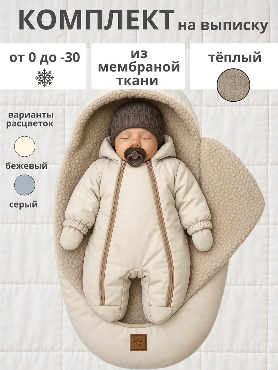 Конверт-кокон и комбинезон на выписку зима