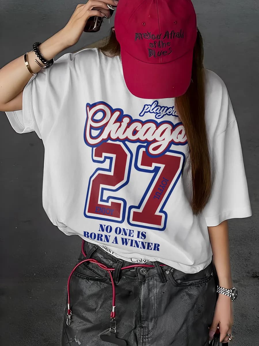 Футболка свободного кроя хлопок принт надпись Chicago