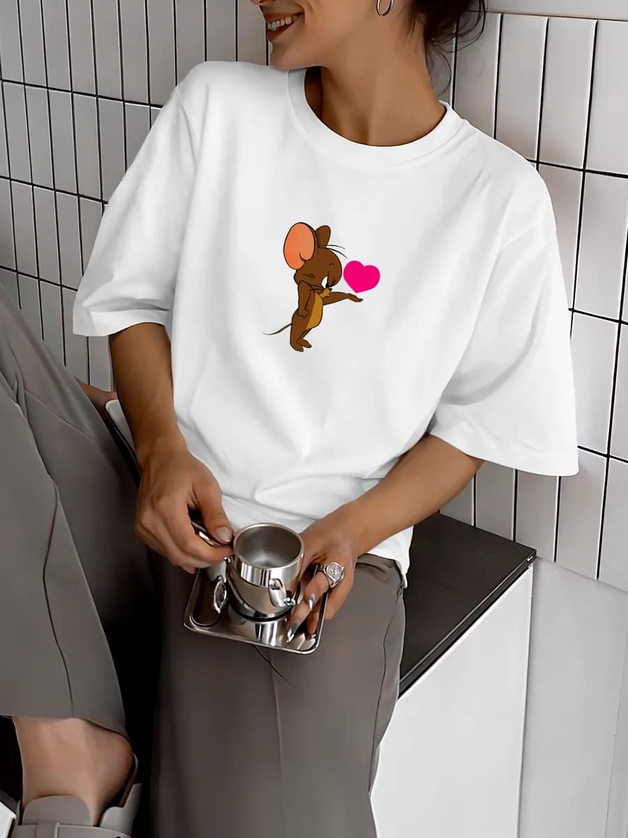 Футболка свободная хлопок с принтом Джерри зима 2025