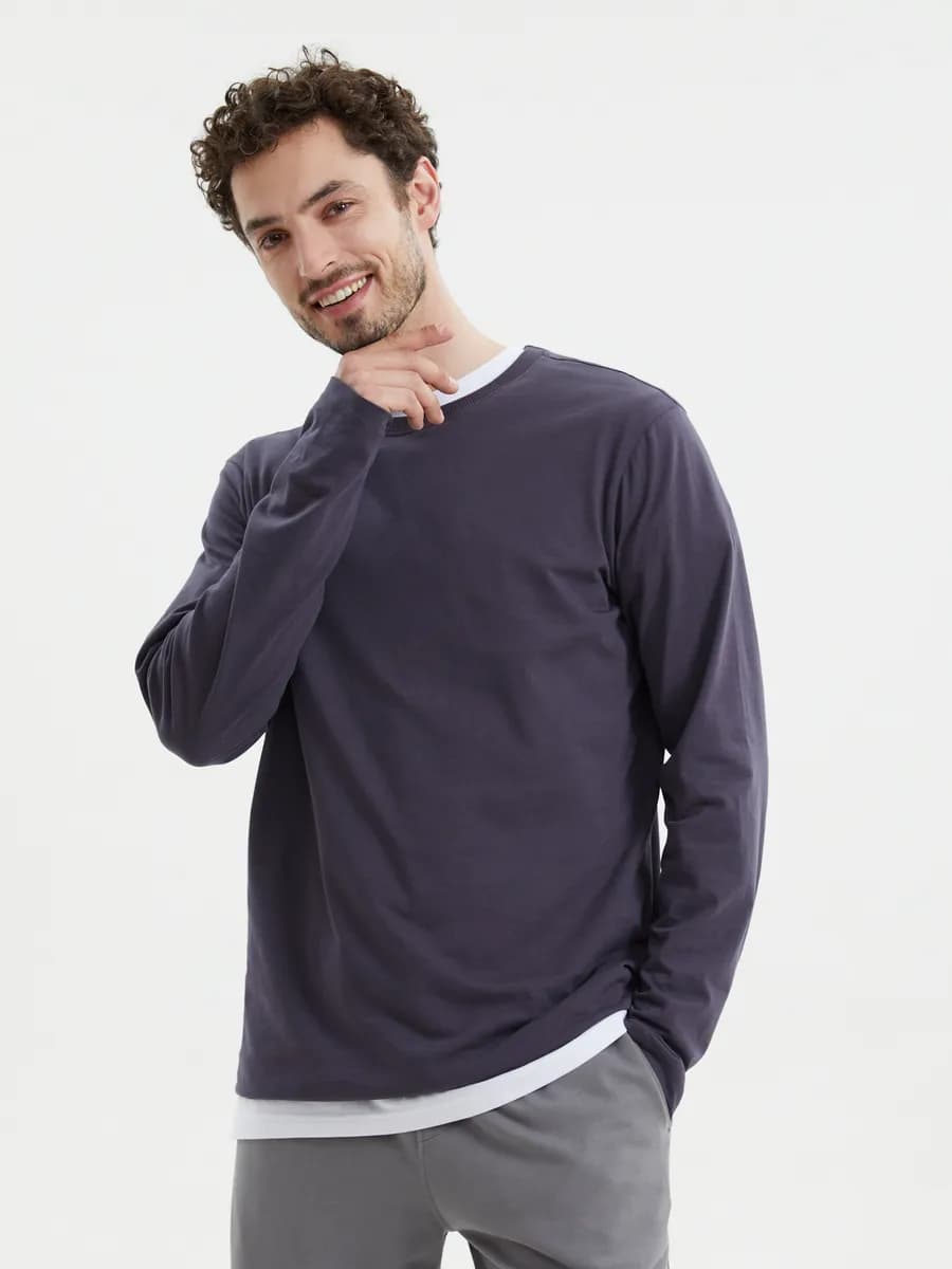 Мужской однотонный лонгслив из хлопка