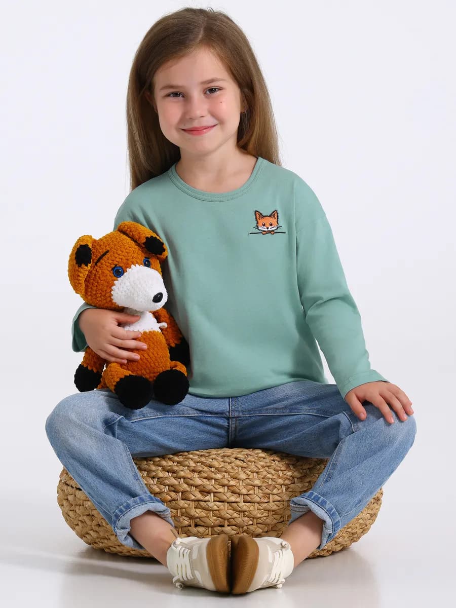 Лонгслив с вышивкой в садик хлопок 100%