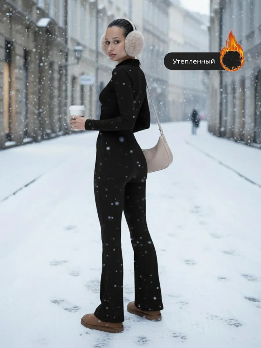 Комбинезон спортивный теплый с флисом на молнии клеш