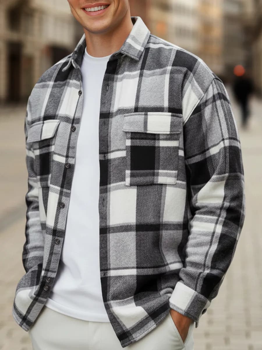 Рубашка теплая в клетку с длинным рукавом оверсайз