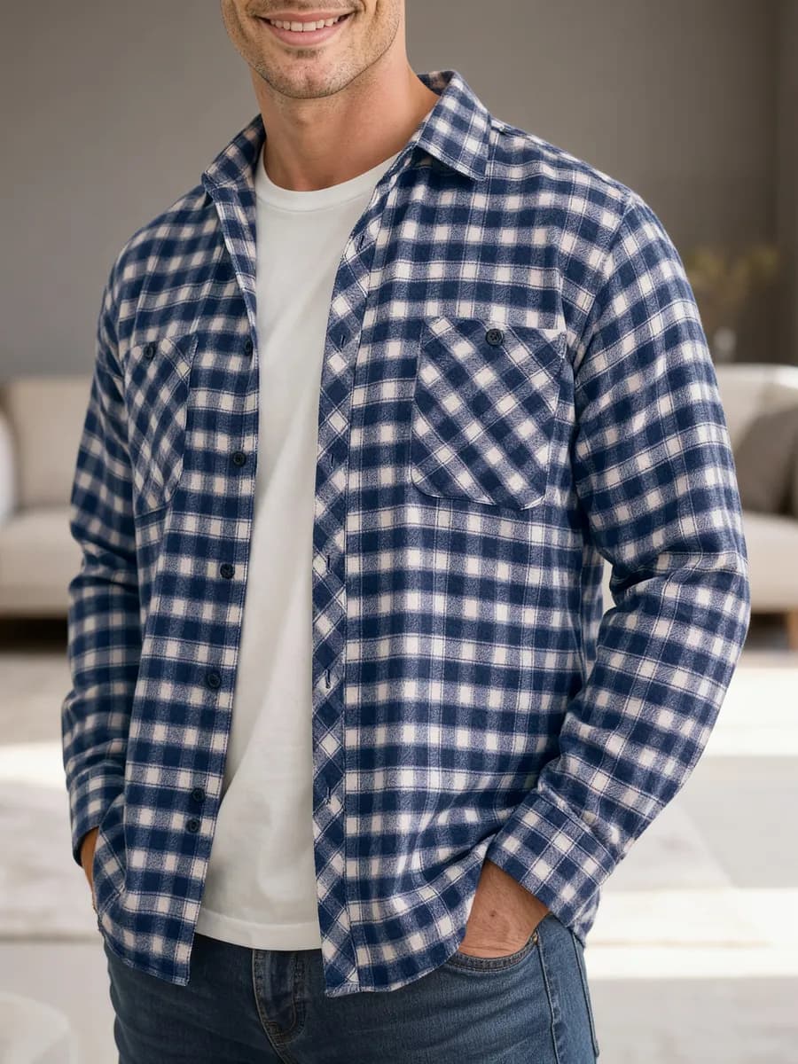 Рубашка теплая в клетку с длинным рукавом классическая