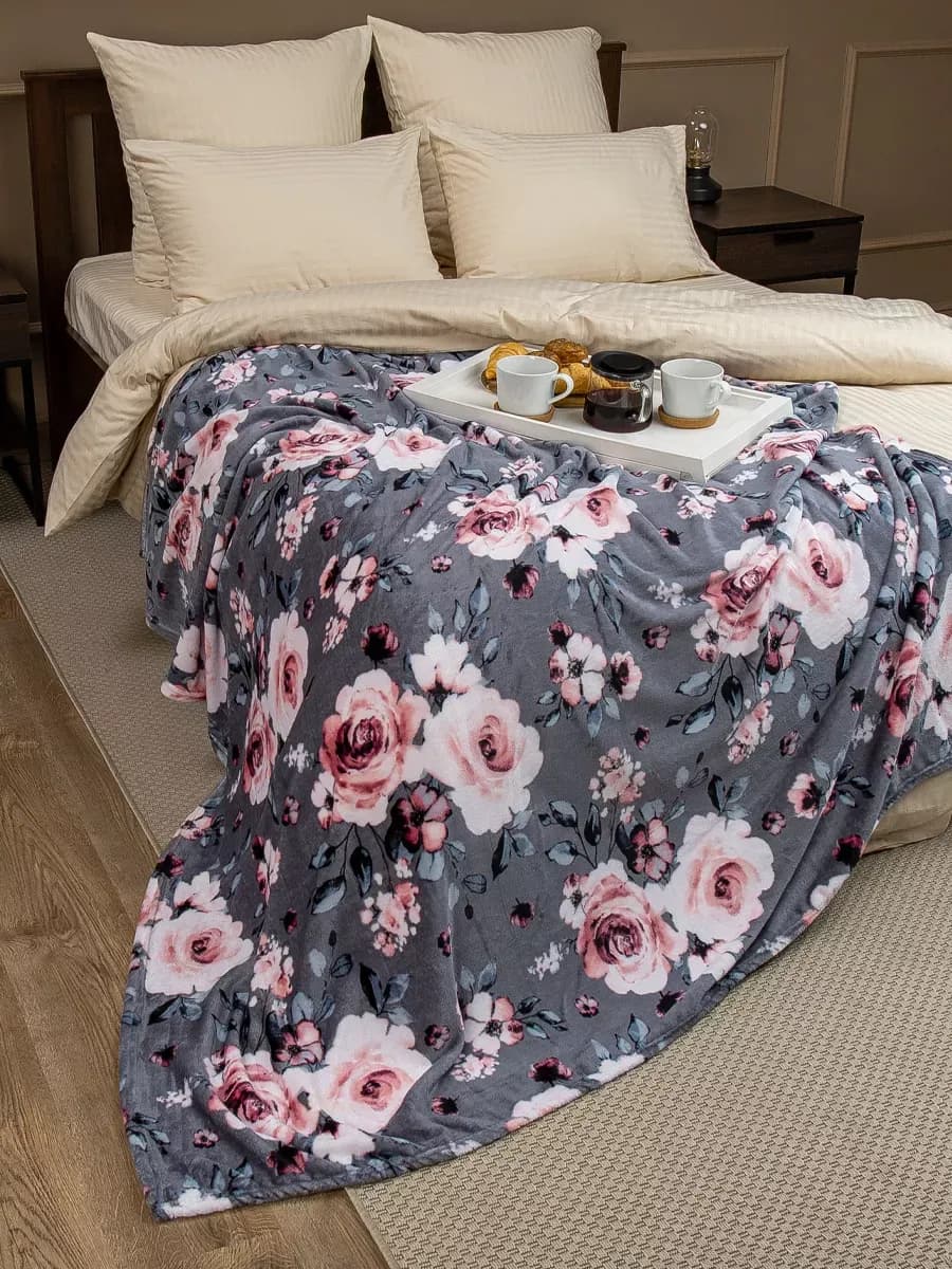 Плед 150х200 велсофт с принтом Розы