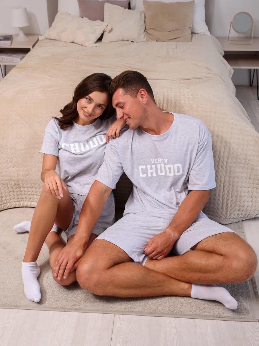 Пижама парная фэмили лук с шортами и футболкой