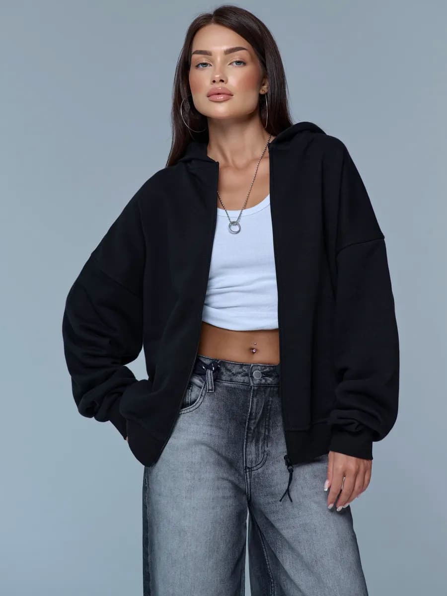 Зип худи оверсайз на молнии c капюшоном и начесом