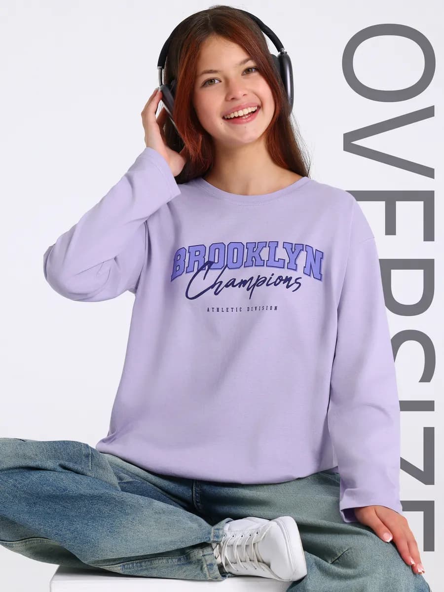 Лонгслив оверсайз для девочек подростков хлопок