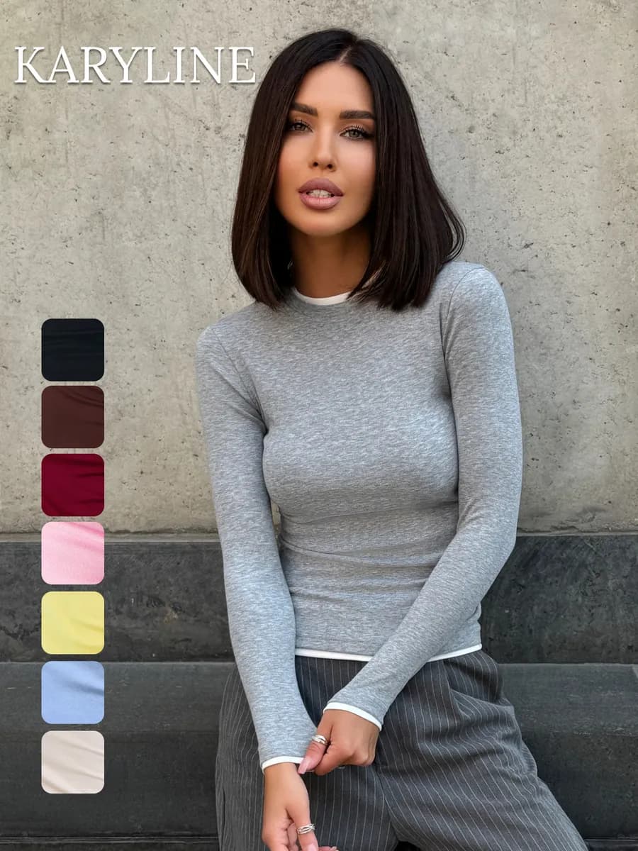 Лонгслив облегающий двойной футболка с длинным рукавом