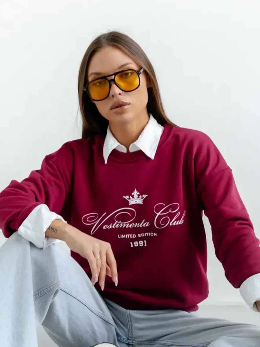 Свитшот оверсайз с принтом без начеса