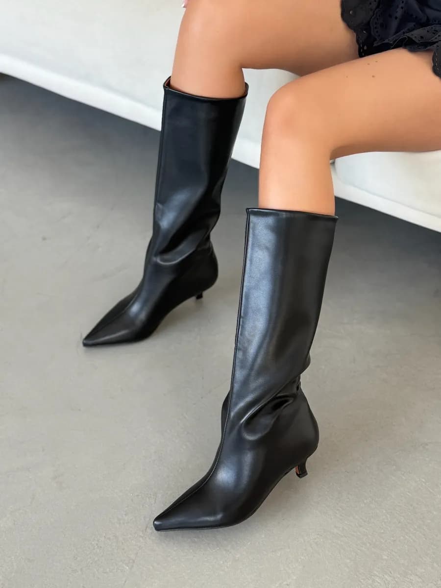 Сапоги трубы демисезонные на каблуке