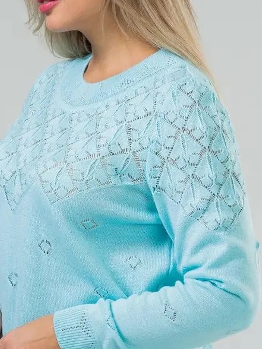 Джемпер тонкий вязаный кофта ажурная большие размеры