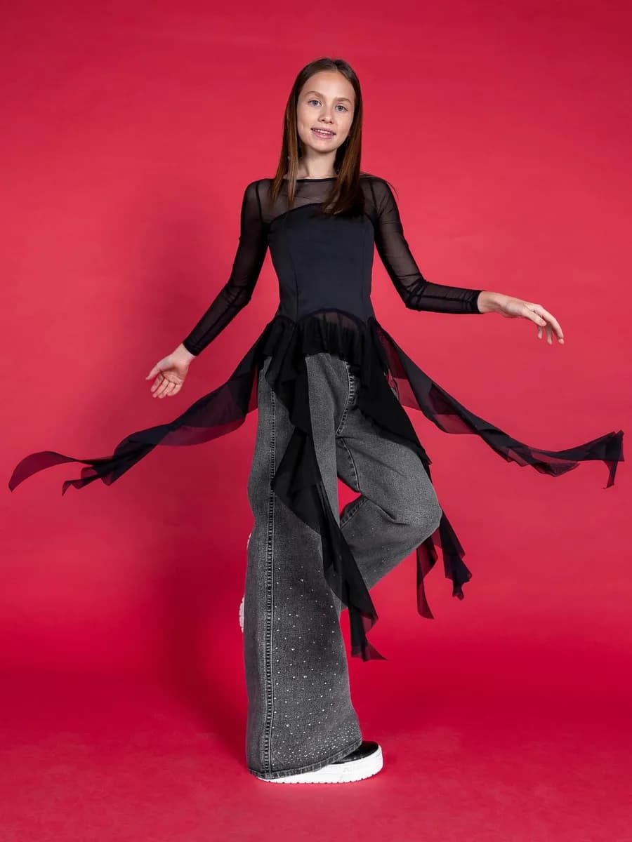 Топ с длинными рукавами и воланами