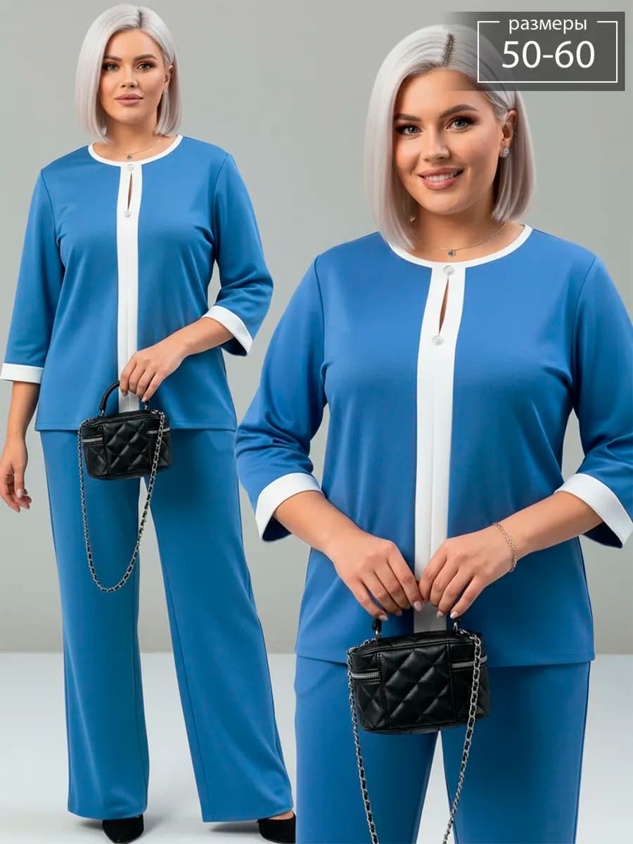 Костюм брючный трикотажный нарядный больших размеров