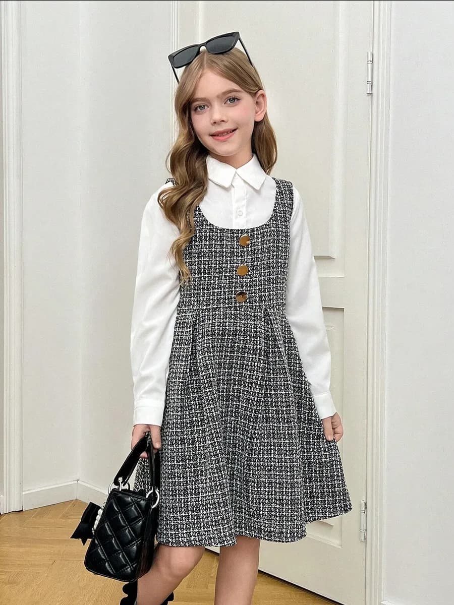 Сарафан для девочки школьный твидовый