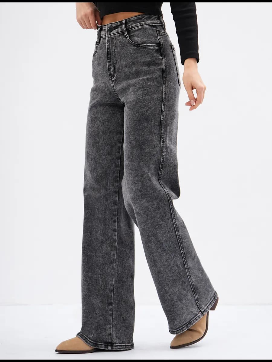 Джинсы широкие трубы с высокой посадкой