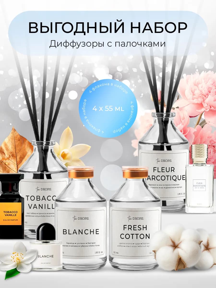 Диффузор для дома с палочками 4 шт