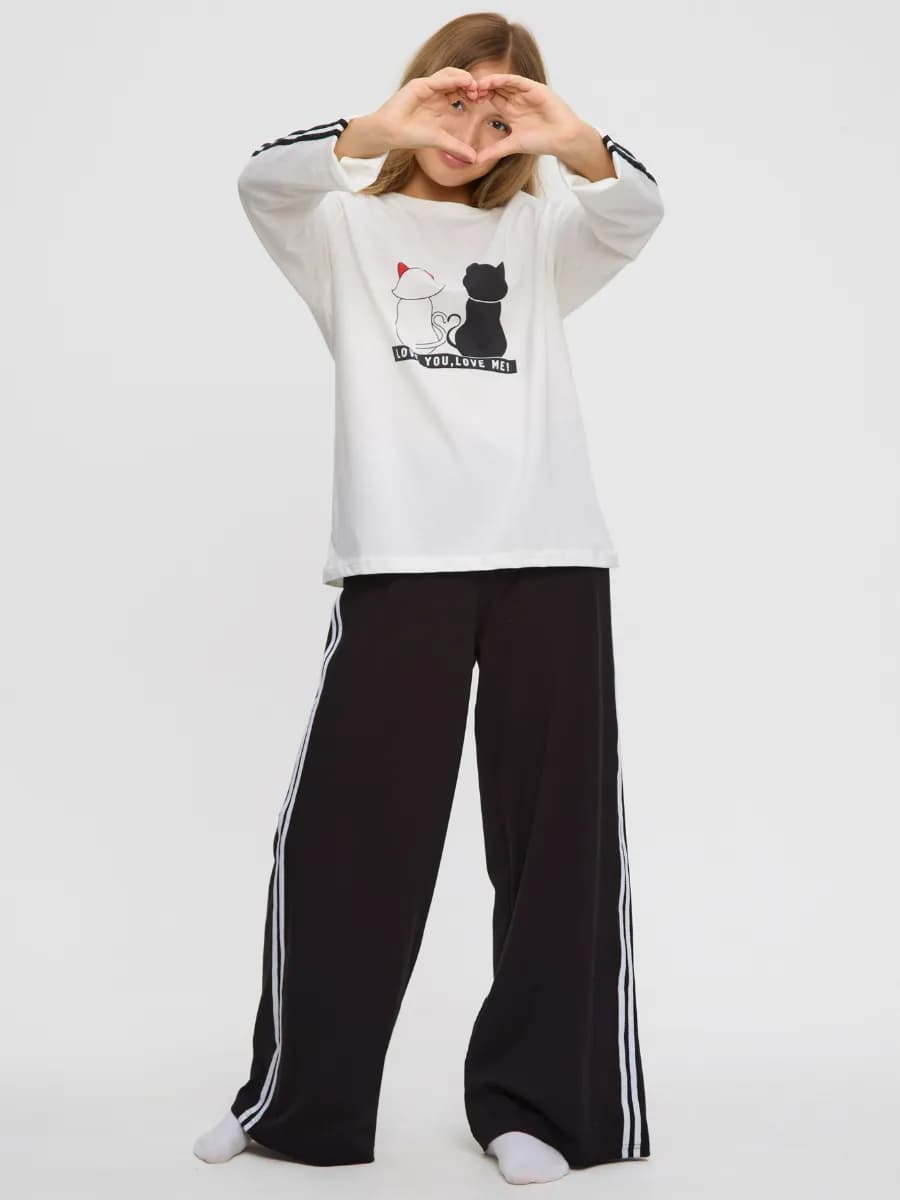 Пижама оверсайз для подростка, домашний костюм штаны трубы