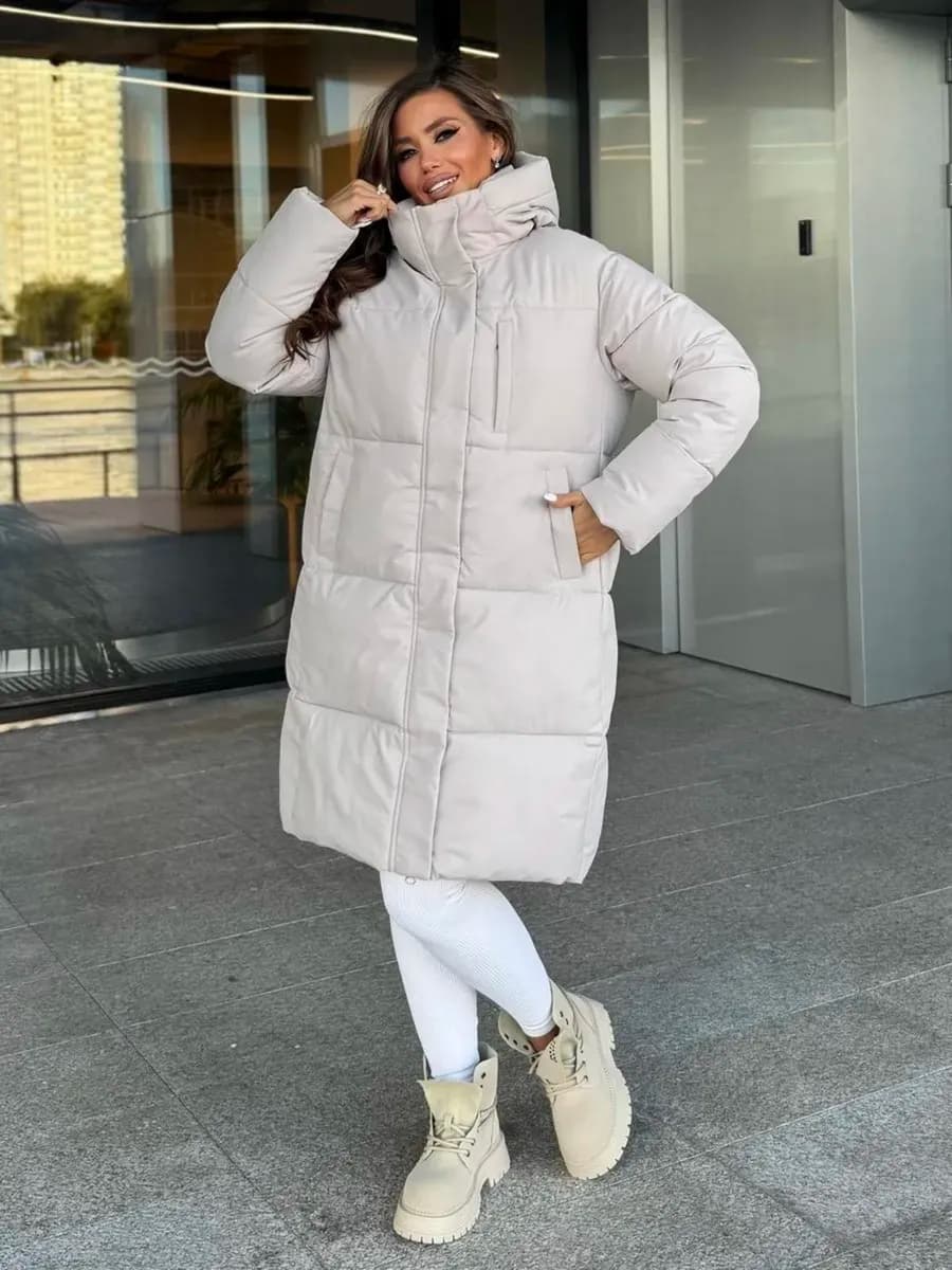 Куртка зимняя оверсайз с капюшоном удлиненная