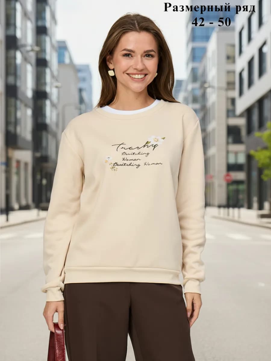 Свитшот с принтом с начесом