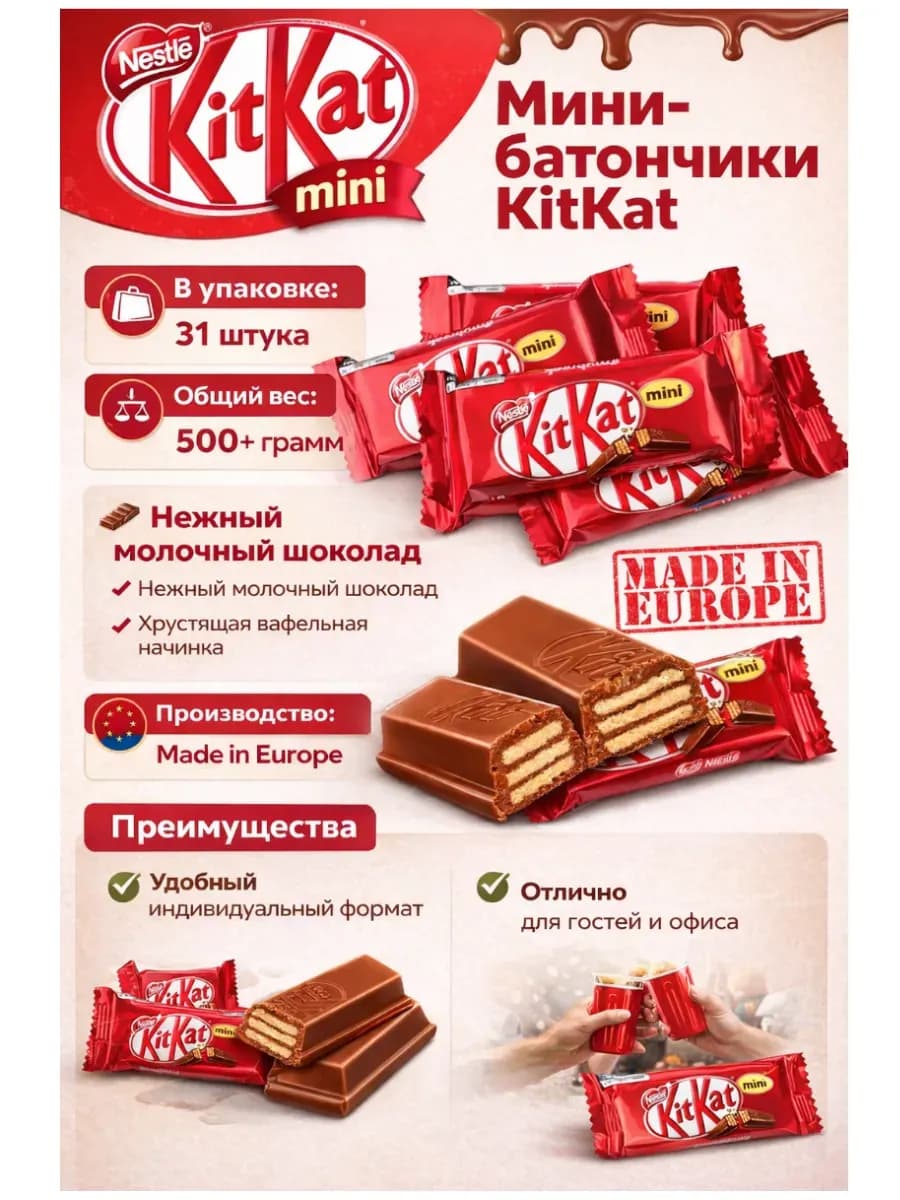 КитКат мини молочный шоколад с хрустящей вафлей