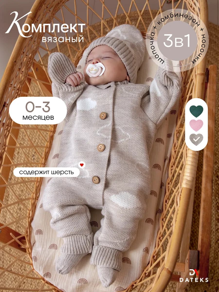 Комбинезон вязаный для новорождённого набор на выписку