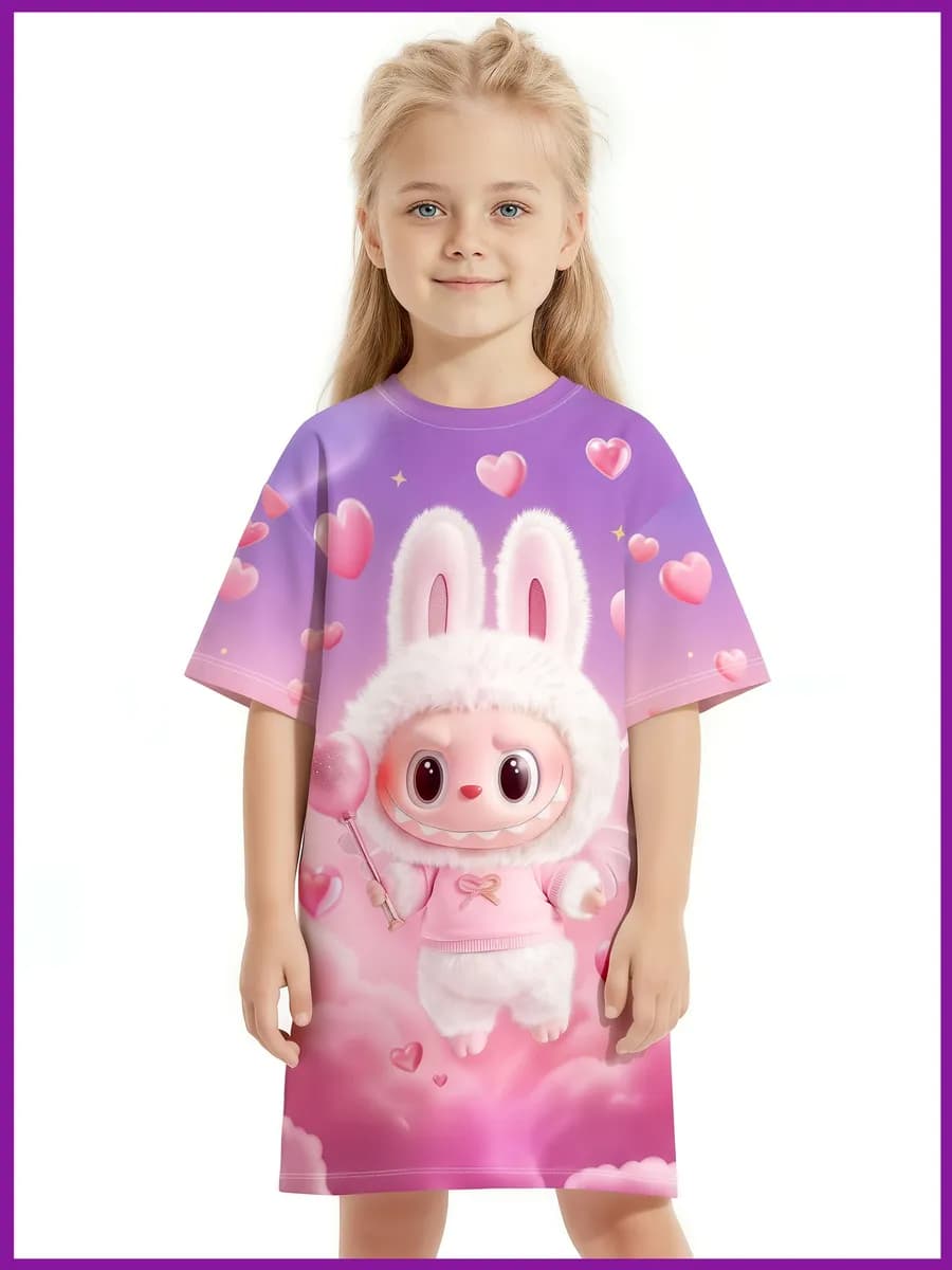 Платье футболка оверсайз Лабубу в садик