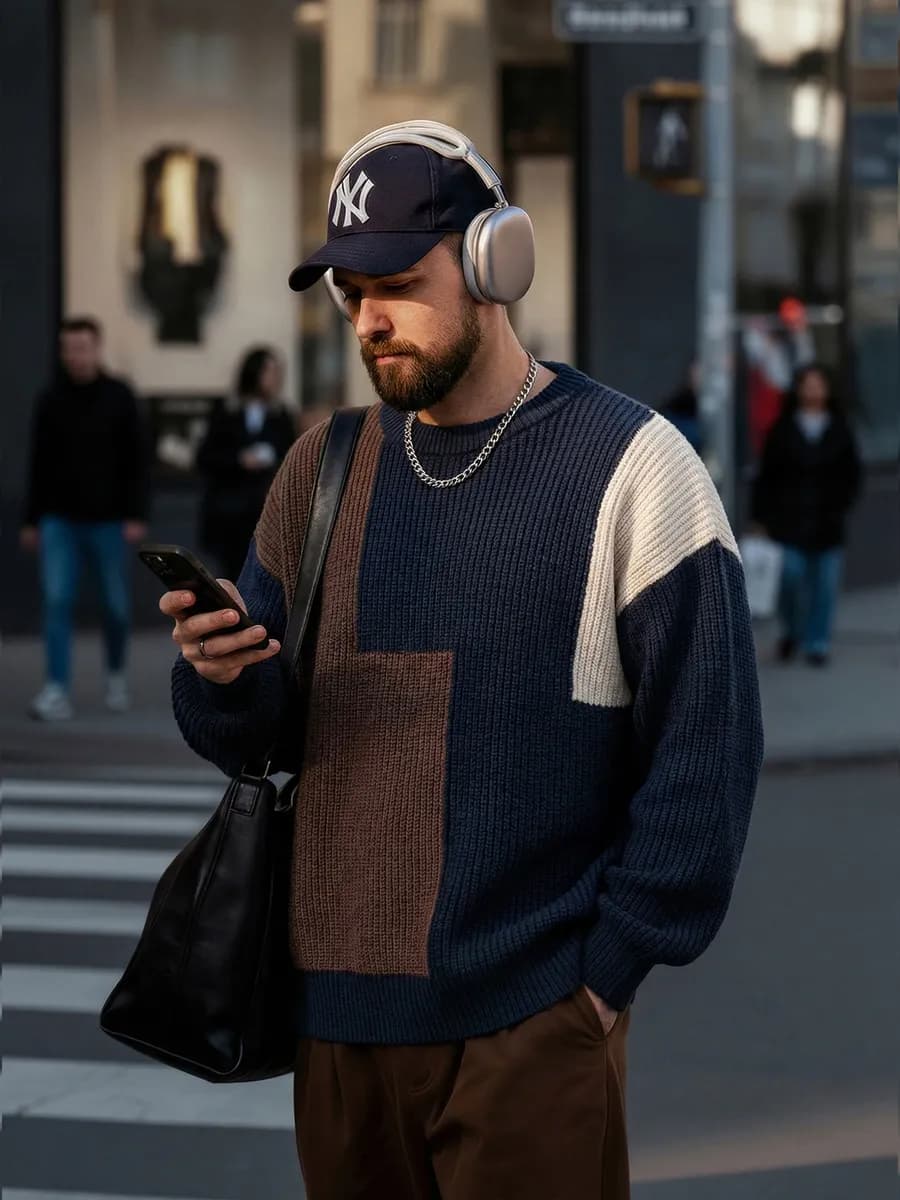 Кофта свитер оверсайз вязаный теплый колор-блок y2k