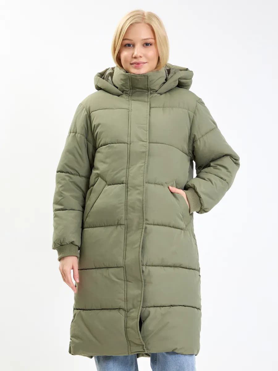 Пуховик прямого кроя с капюшоном