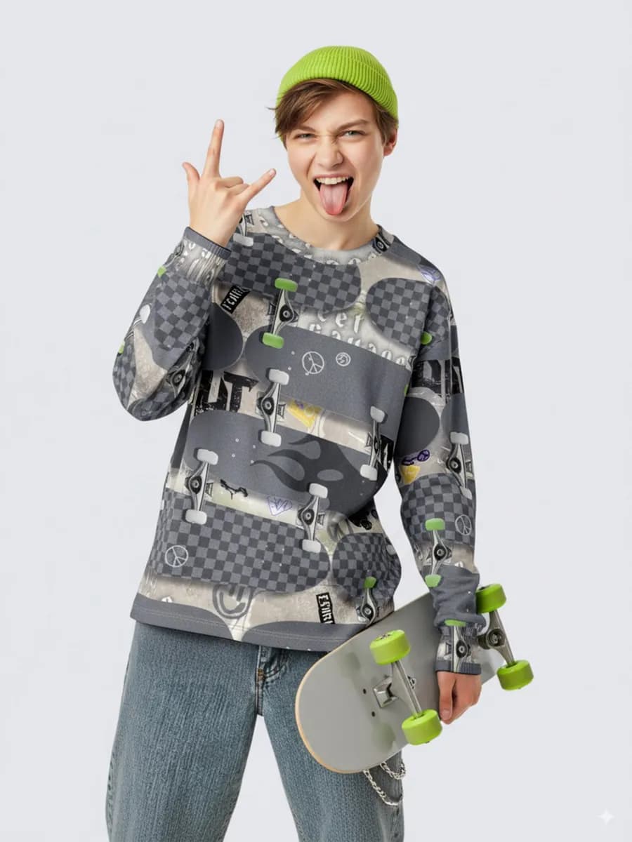 Свитшот оверсайз с принтом sk8 лонгслив для подростка