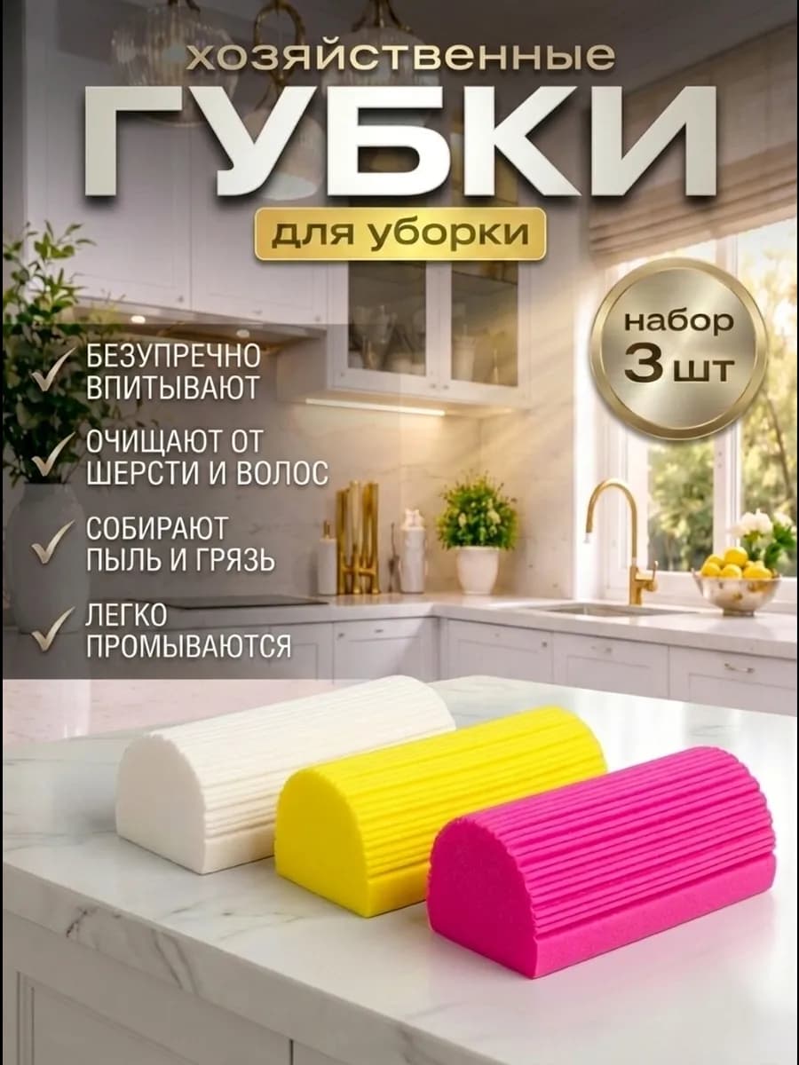 Хозяйственные губки для уборки набор из 3 штук универсальные
