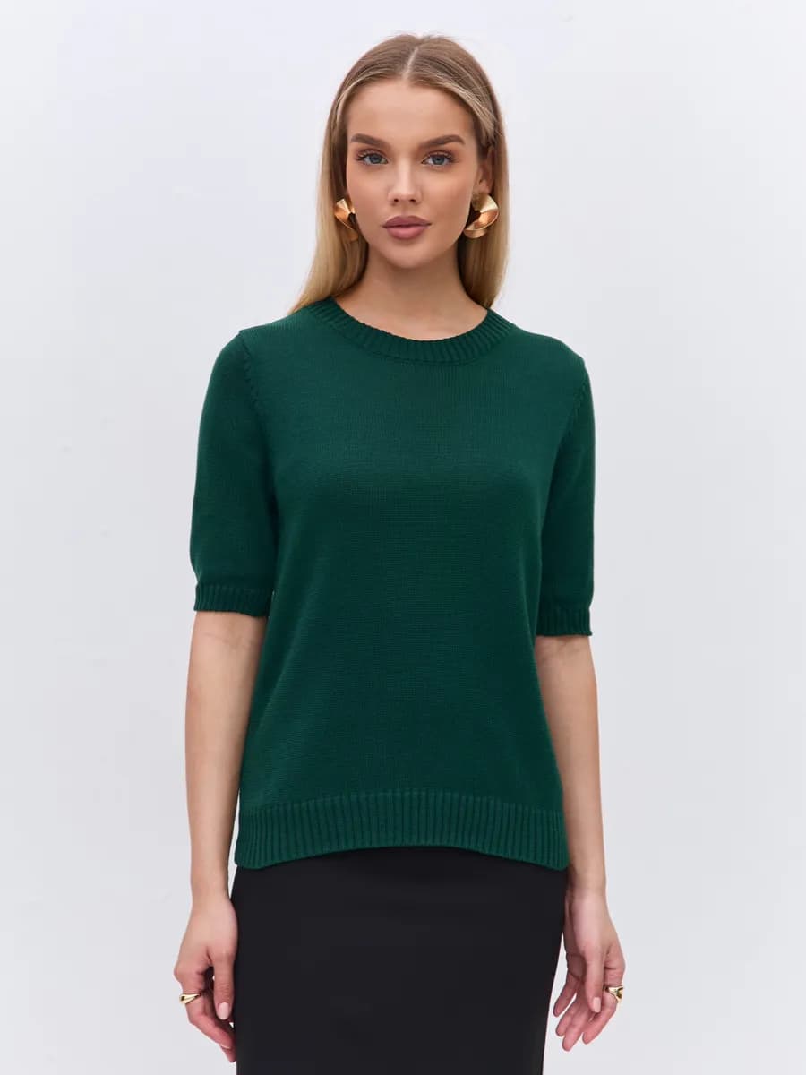 Джемпер кофта с коротким рукавом и вырезом из тонкого хлопка