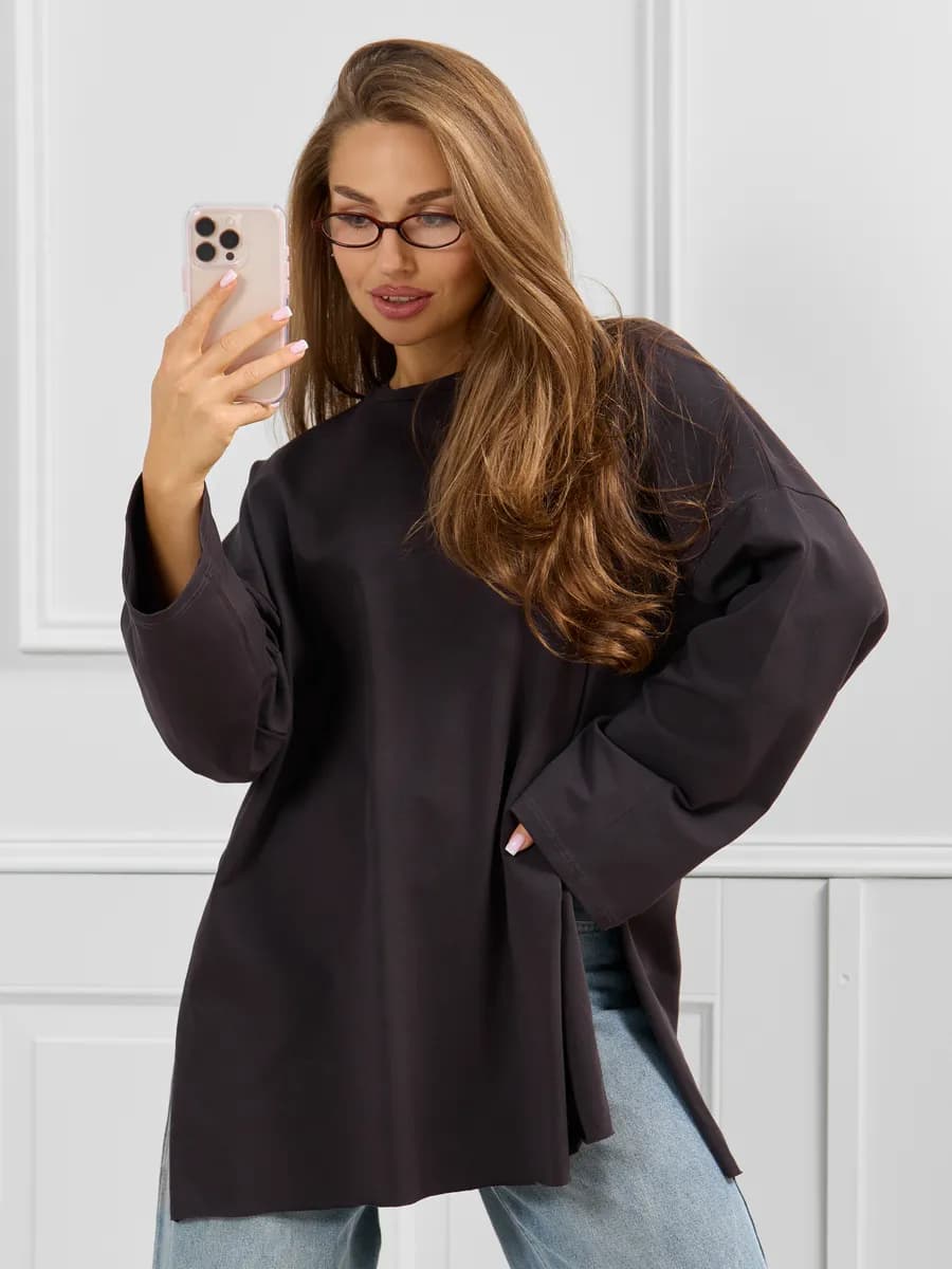 Лонгслив оверсайз базовый однотонный больших размеров