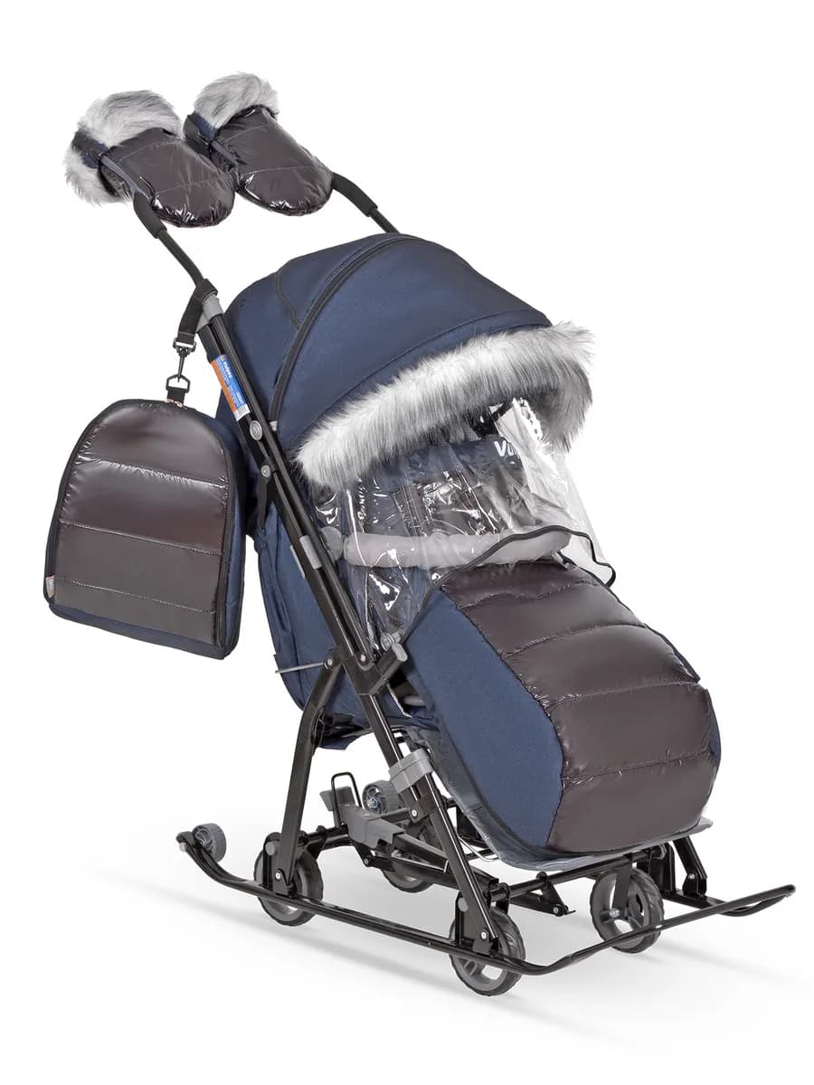 Санки коляска зимние с колесами теплые