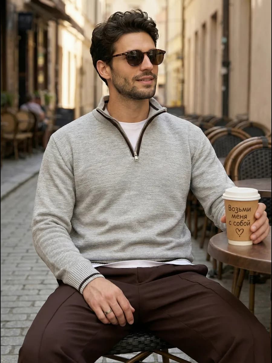 Свитер вязаный легкий полузамок весенний