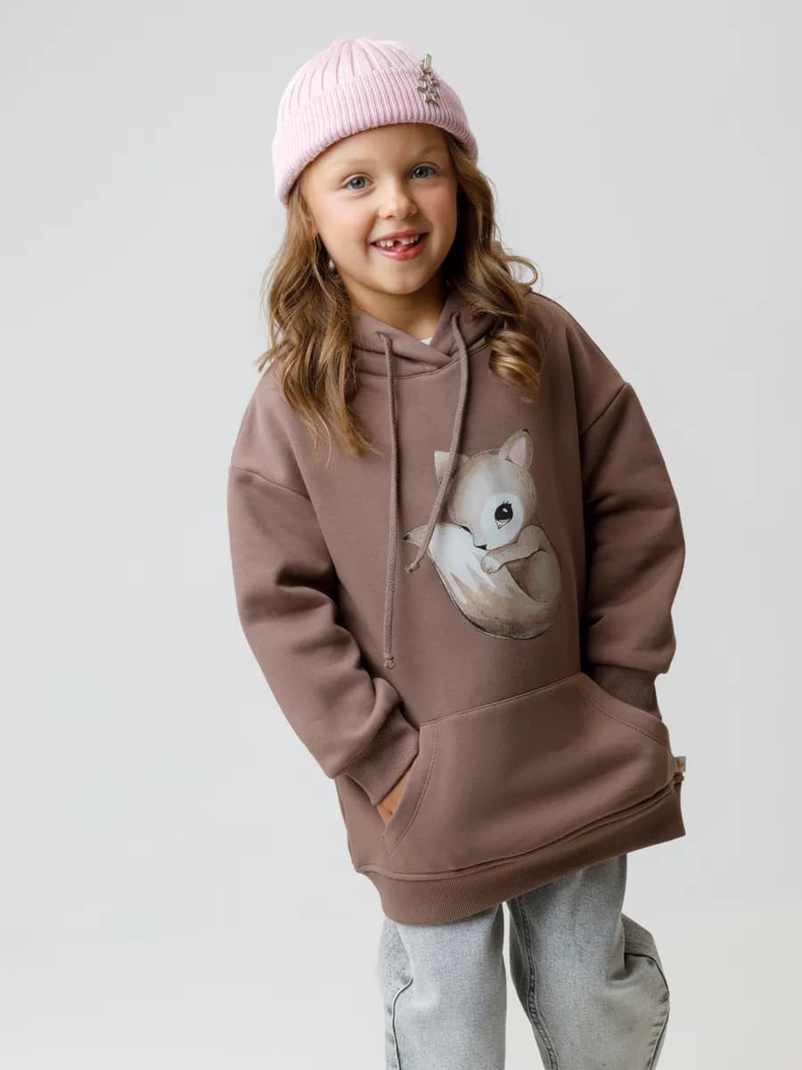 Худи оверсайз с начесом для девочки, хлопок