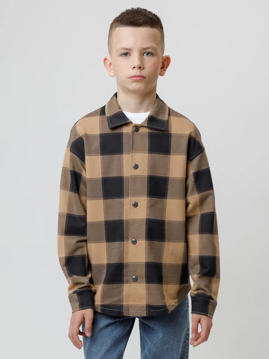 Хлопковая рубашка для мальчика с длинным рукавом