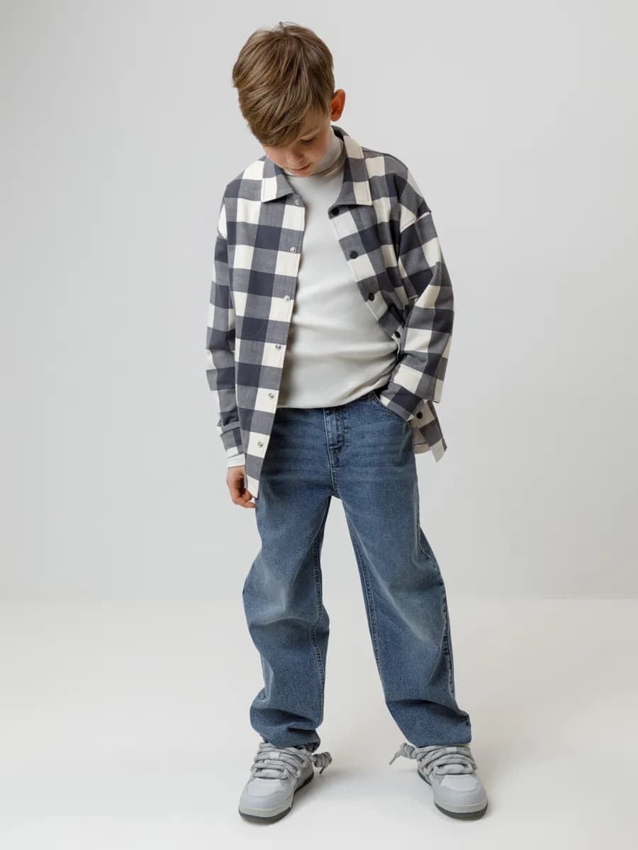 Хлопковая рубашка для мальчика с длинным рукавом