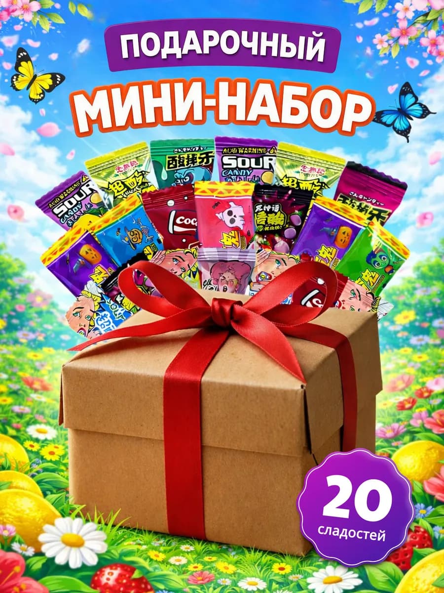 Подарочный мини набор бокс азиатских сладостей детям 20 штук