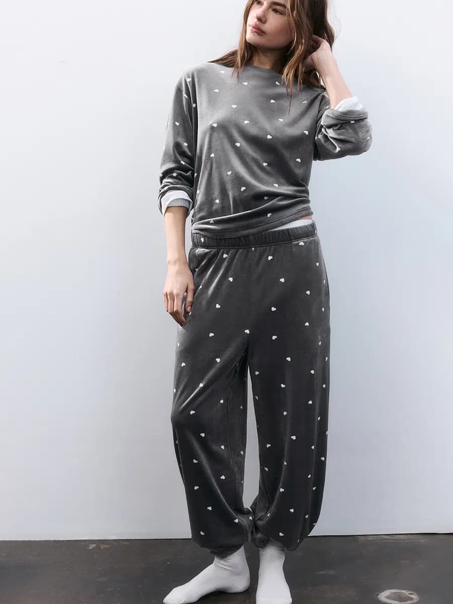 Брюки домашние велюровые с принтом