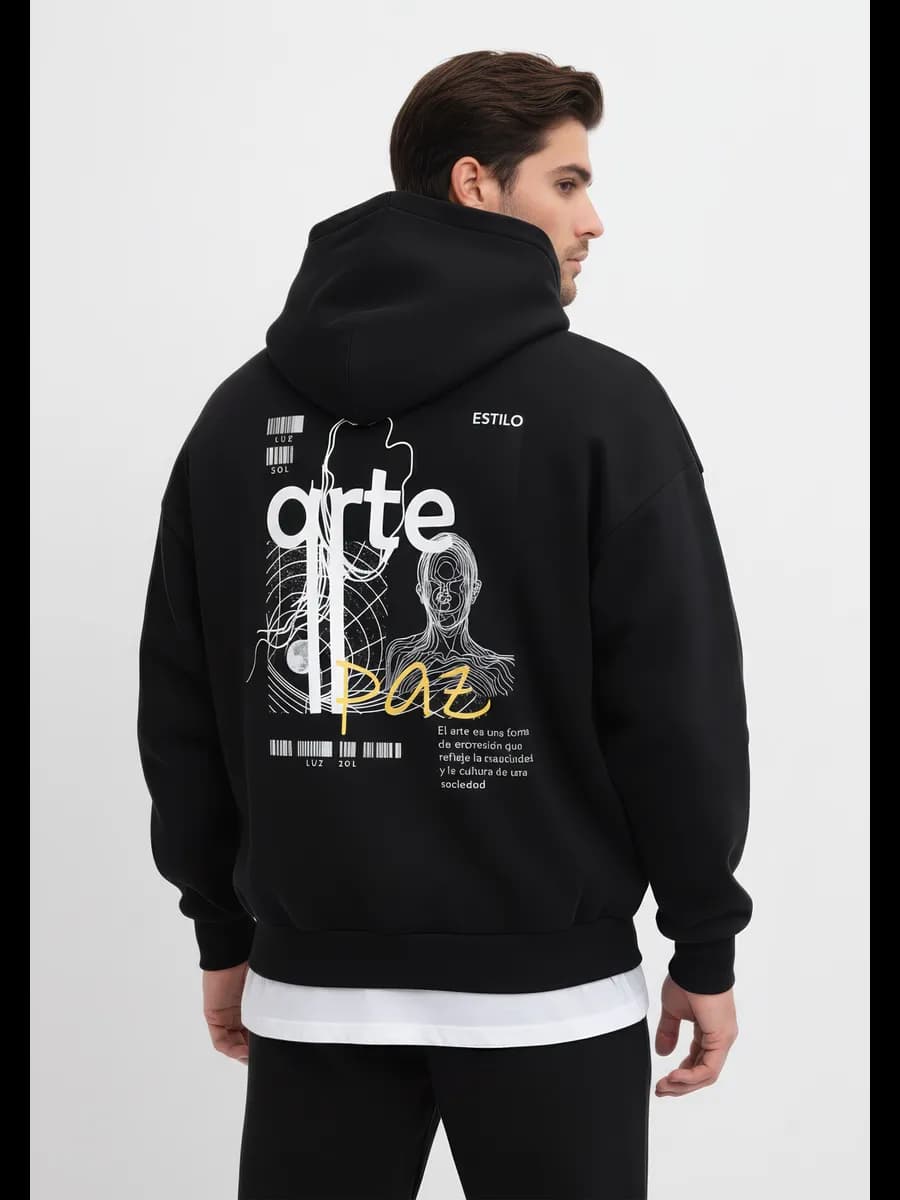 Худи черного цвета с принтом на спине оверсайз
