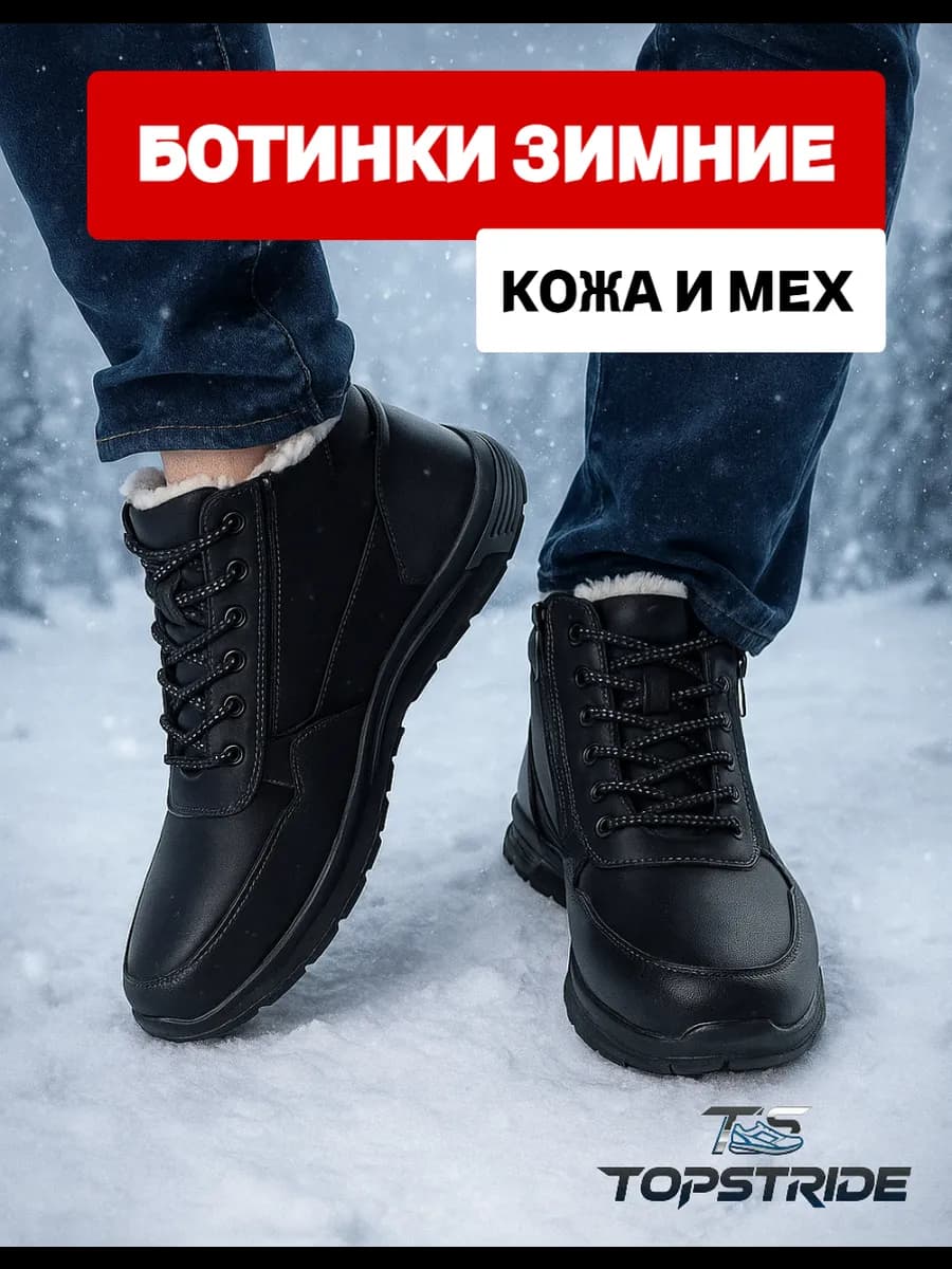 Ботинки зимние кожаные спортивные с мехом