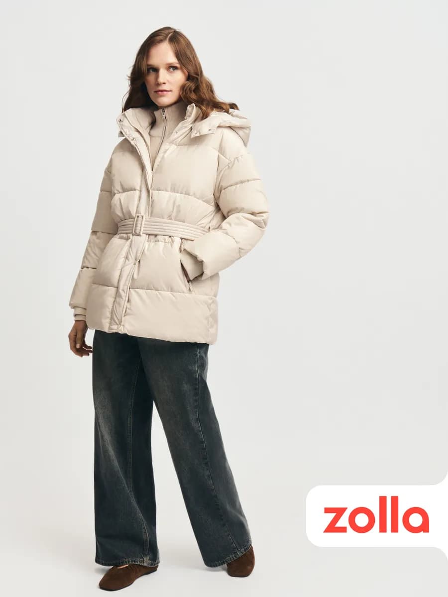 Тёплая женская куртка с поясом