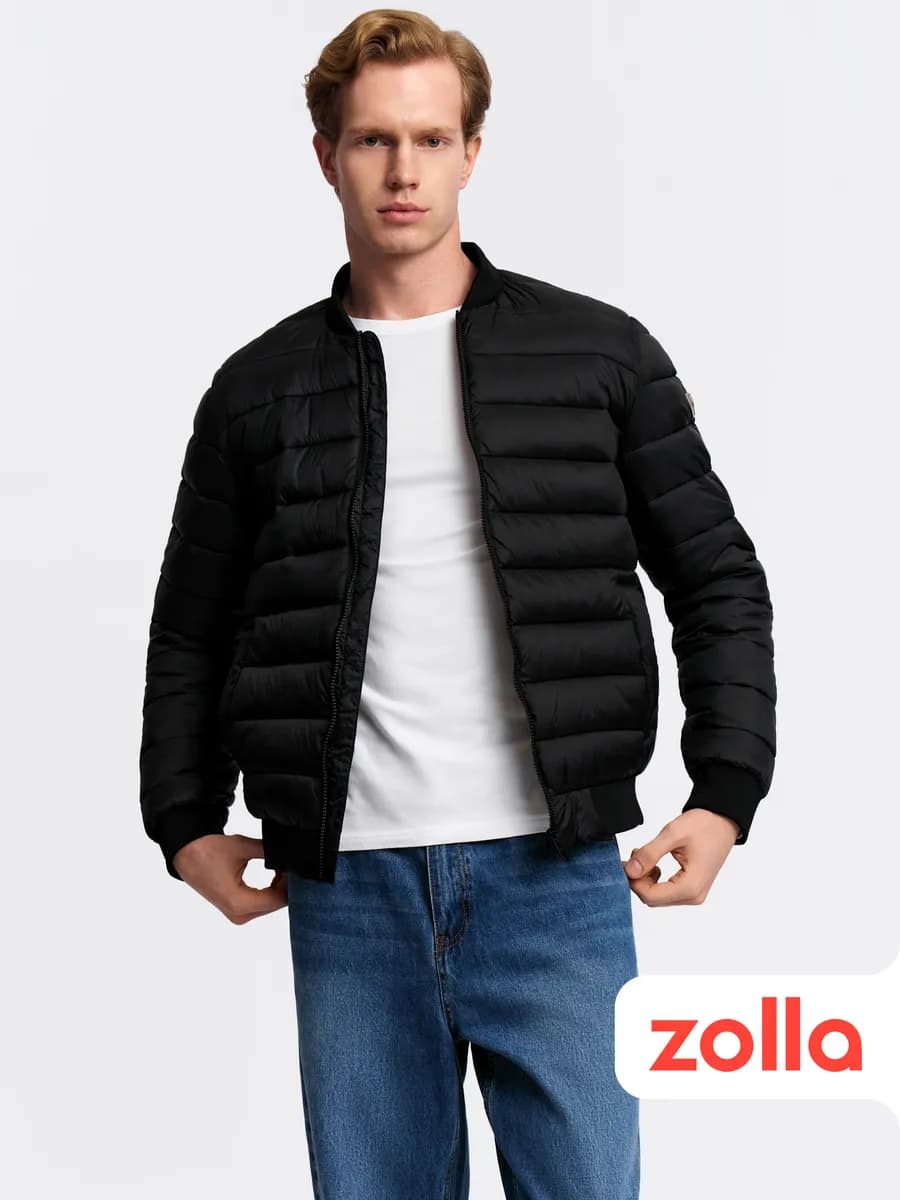 Мужская стёганая куртка-бомбер тёплая