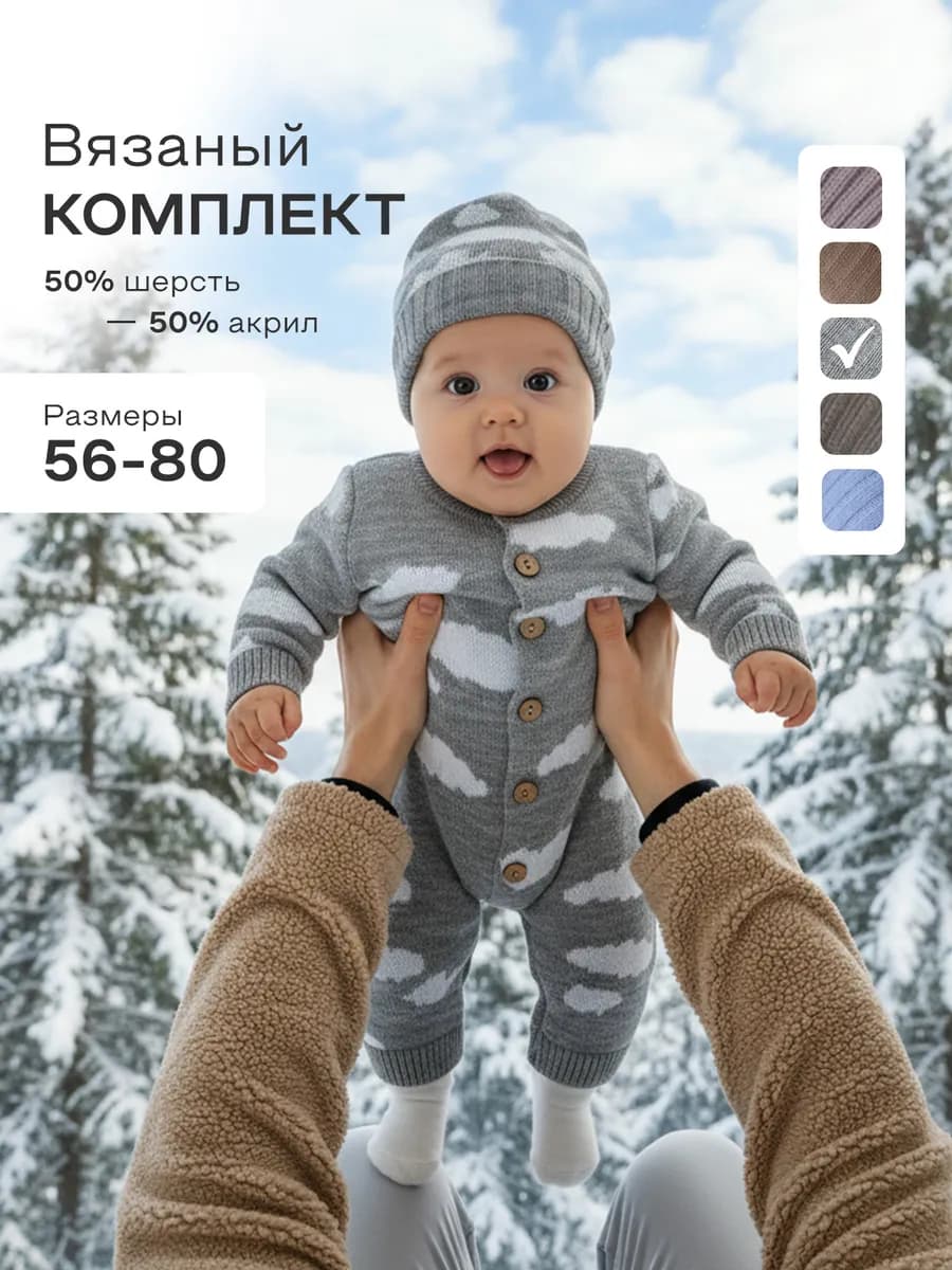 Вязаный комбинезон для новорожденных малышей на выписку